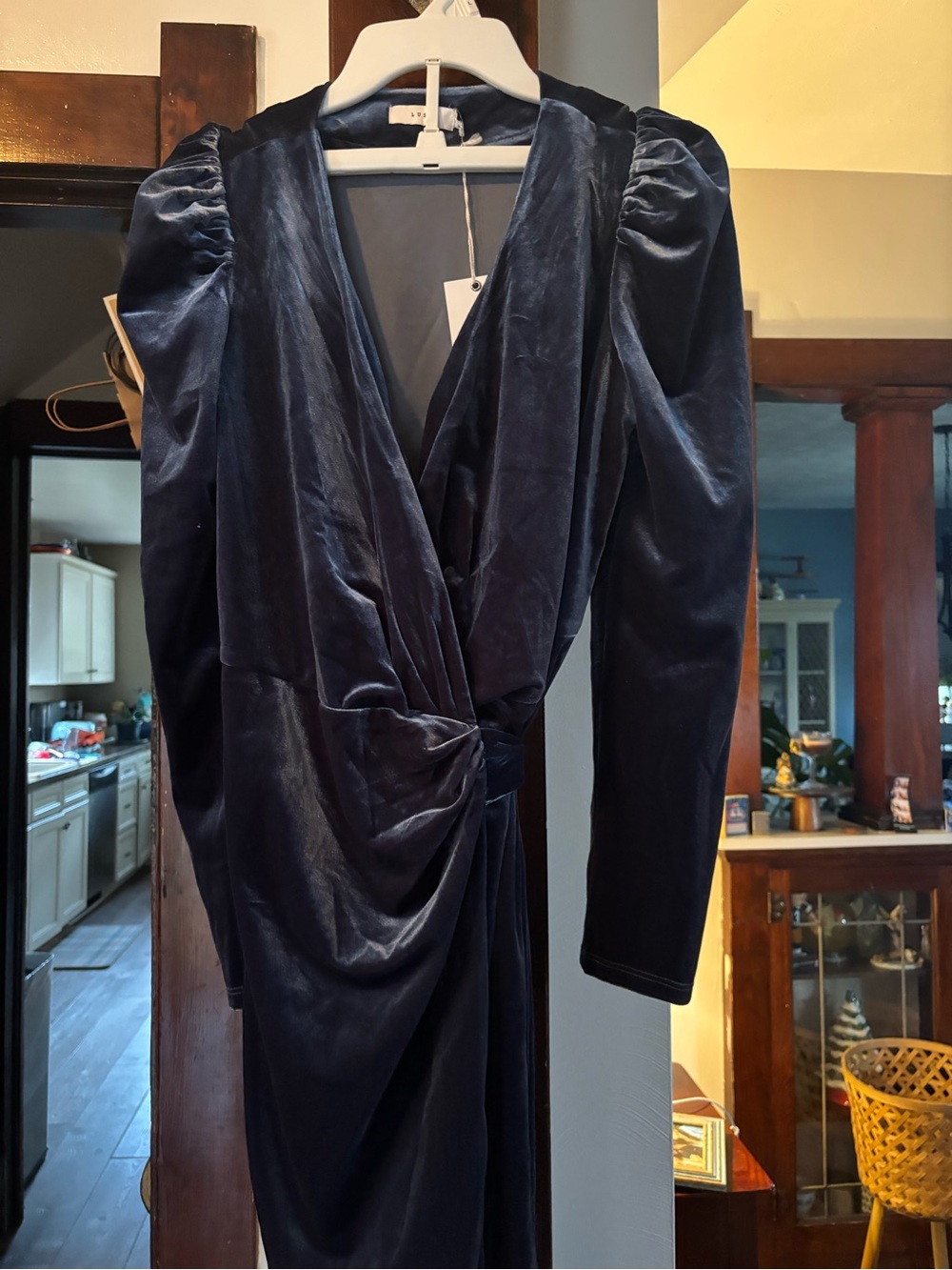 Lush Navy Velvet Drape Dress